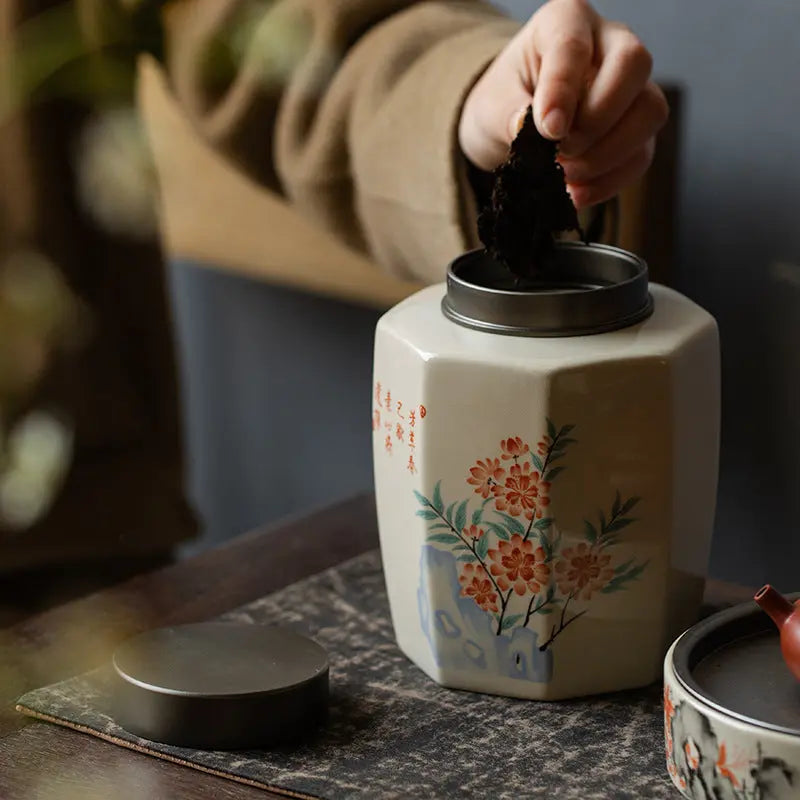 Boîte à Thé Peinture Florale Premium en Céramique 1000 ml
