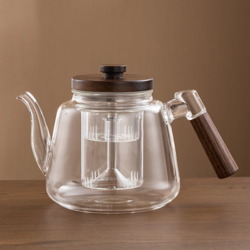 Théière en Verre Design Bois de Noyer 1L - Édition Signature