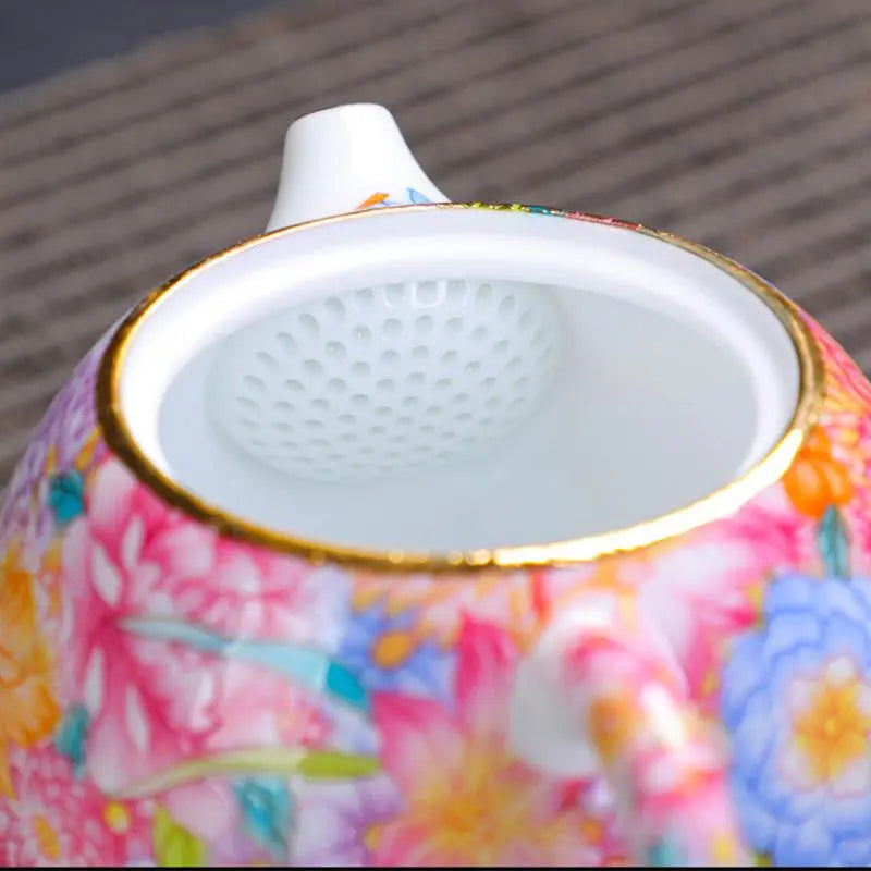 Élégance Chinoise – Service à thé en céramique, motifs floraux