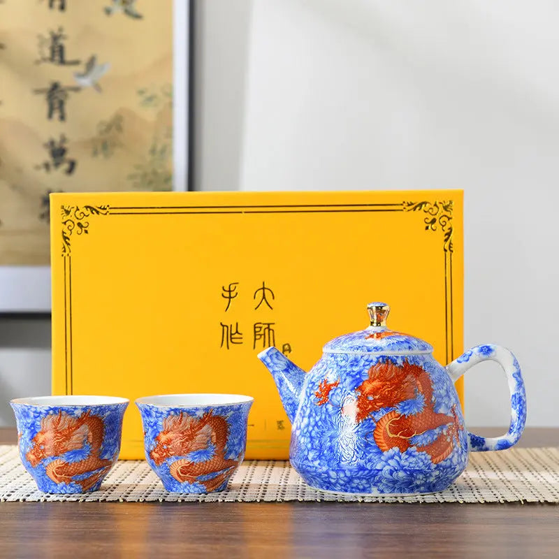 Signature Dragon: Service à thé chinois en porcelaine avec motifs dragons