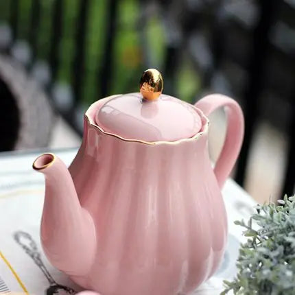 CrownTea Théière Anglaise en Porcelaine 1L – Forme Citrouille
