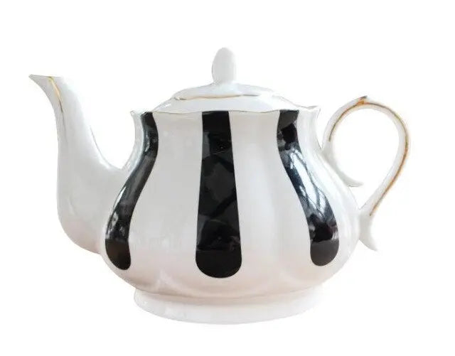 Théière Anglaise en Porcelaine – Bandes Noires, 860 ml