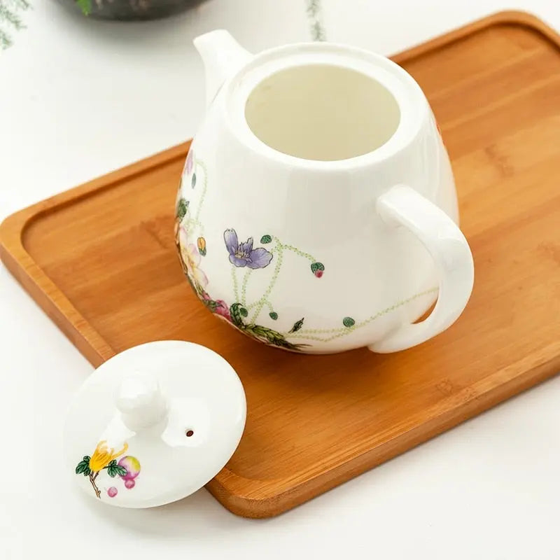 Tea Atelier – Théière chinoise en porcelaine blanche à fleurs, 450 ml – 900 ml