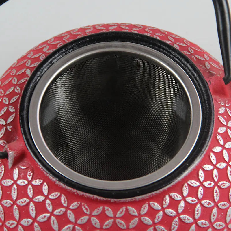 Théière Japonaise en Fonte Rouge – Motifs Cercles, 600 ml – Collection Signature