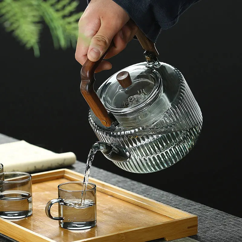 SoraTea Théière Japonaise en Verre avec Anse Carrée en Bois – 1,2 L