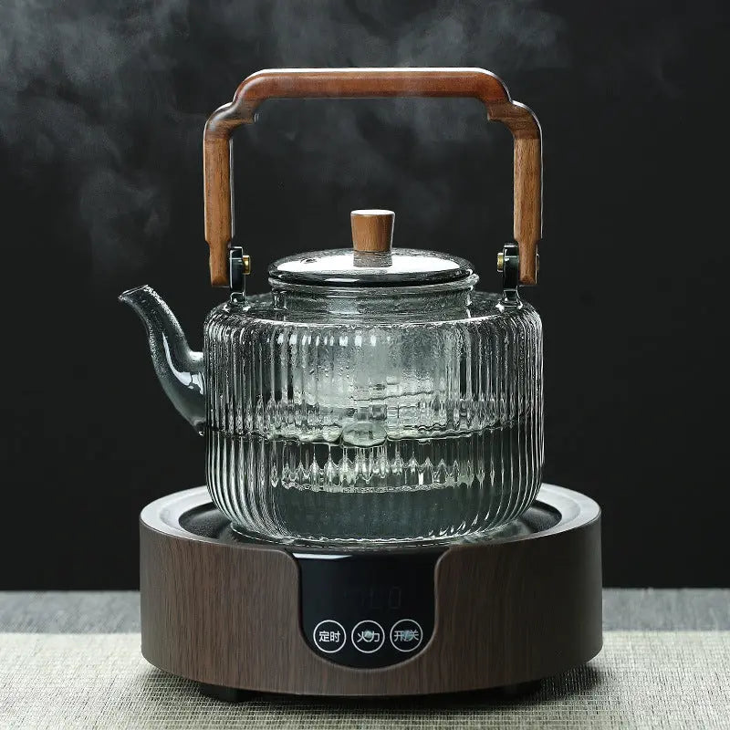 SoraTea Théière Japonaise en Verre avec Anse Carrée en Bois – 1,2 L