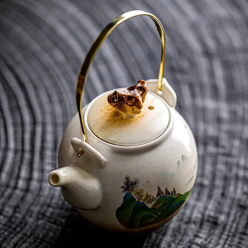 Élégance Porcelaine Chinoise – Théière Paysage Peint 300 ml