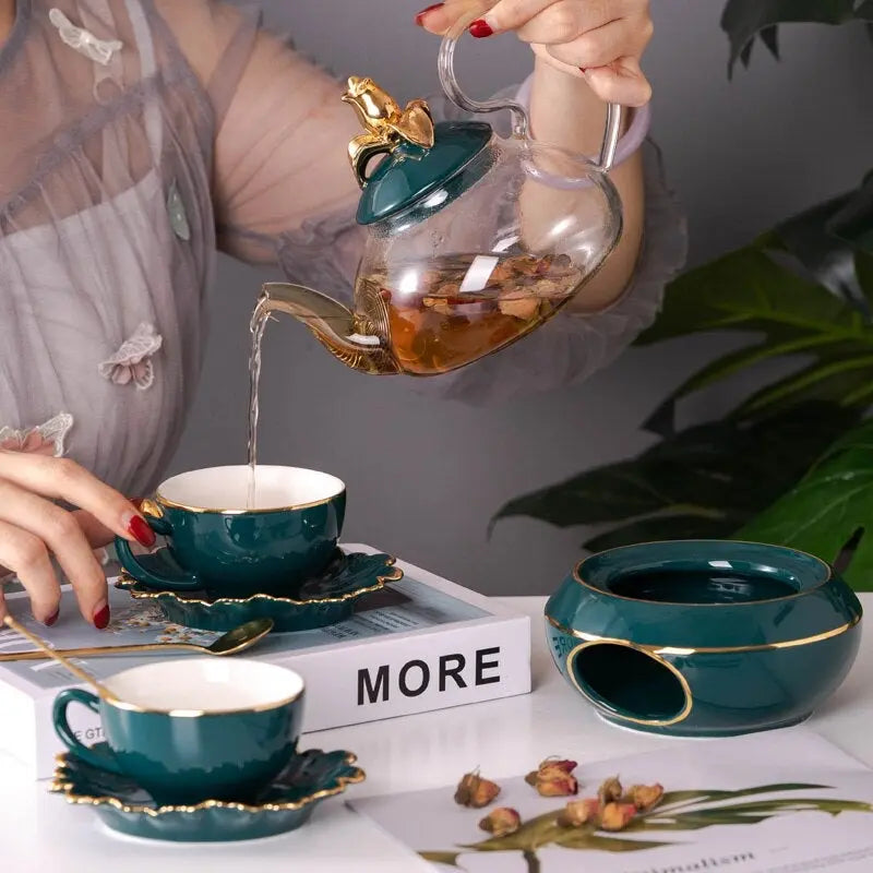 Théière en Verre Fleure Dorée – 600 ml