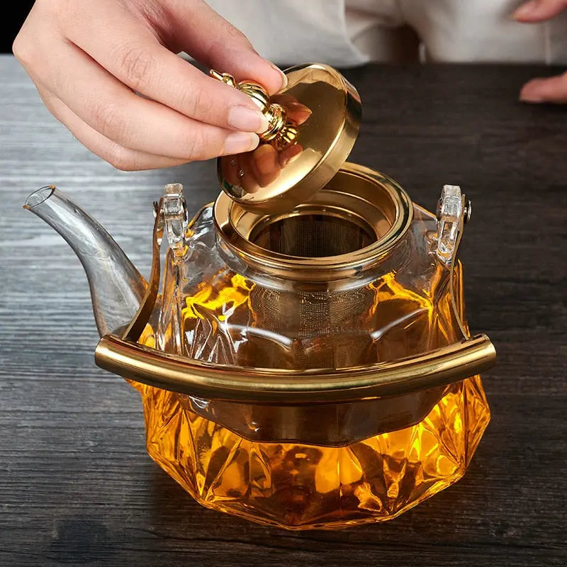 Théière en Verre Gold – Édition Luxe 1L
