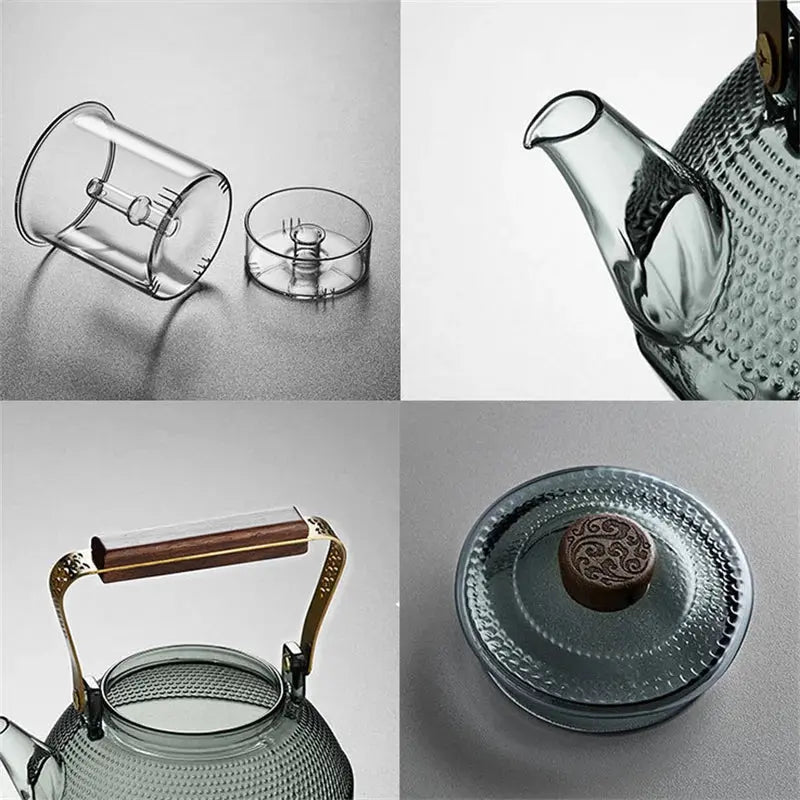 Théière en Verre à Points et Manche Bois – 1L, Édition Signature
