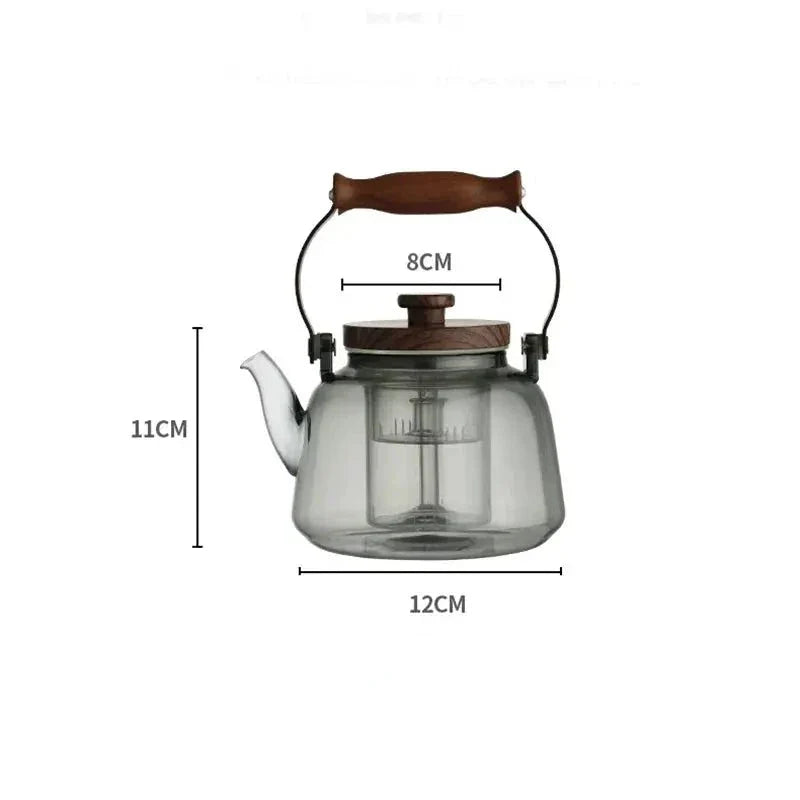 Théière Verre et Bois Gris — Transparente 900 ml