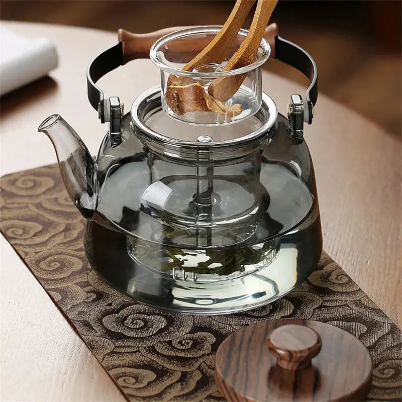 Théière Verre et Bois Gris — Transparente 900 ml