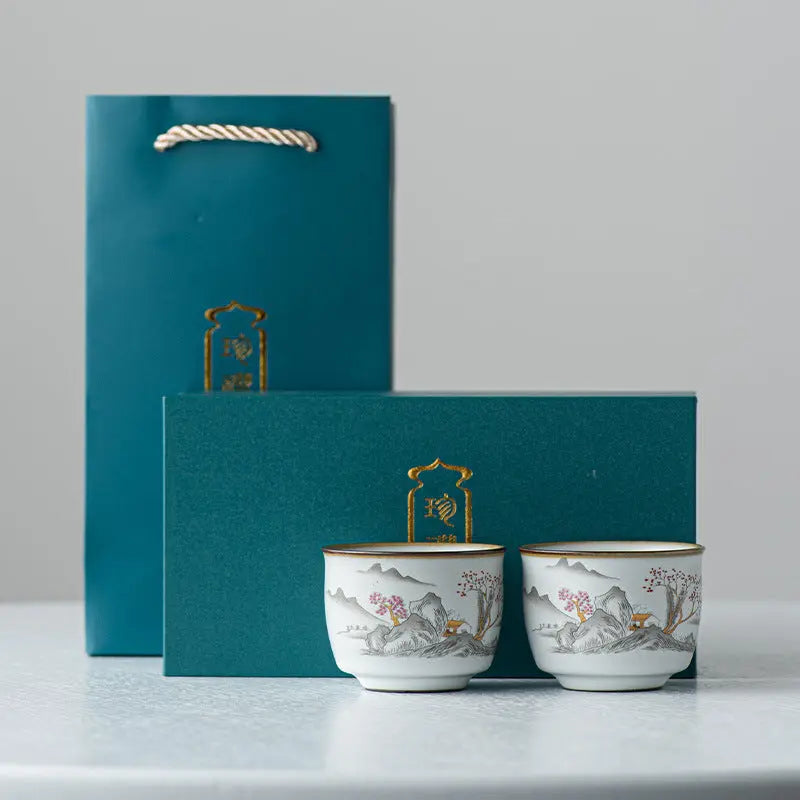 Coffret Prestige : 2 tasses à thé en céramique 95 ml