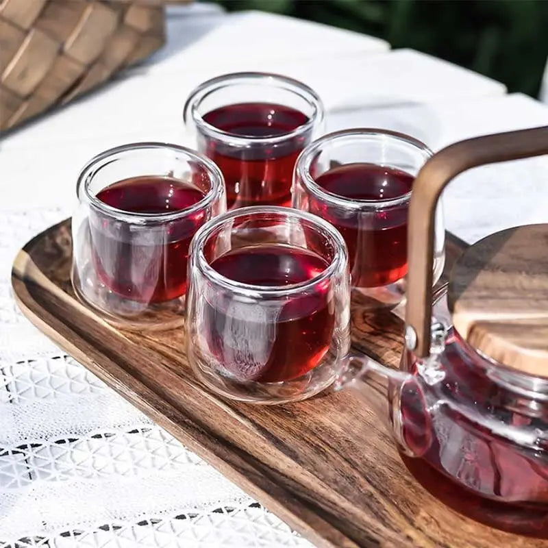 Service à thé Scandinave en Verre et Bois d'Acacia – 600 ml, Design Nordique