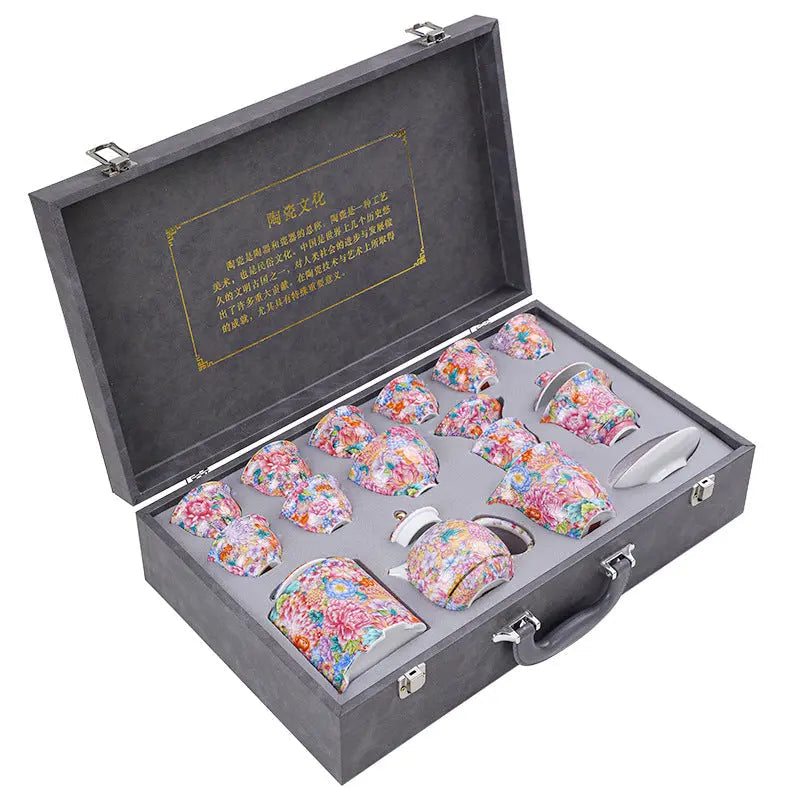 Élégance Chinoise – Service à thé en céramique, motifs floraux
