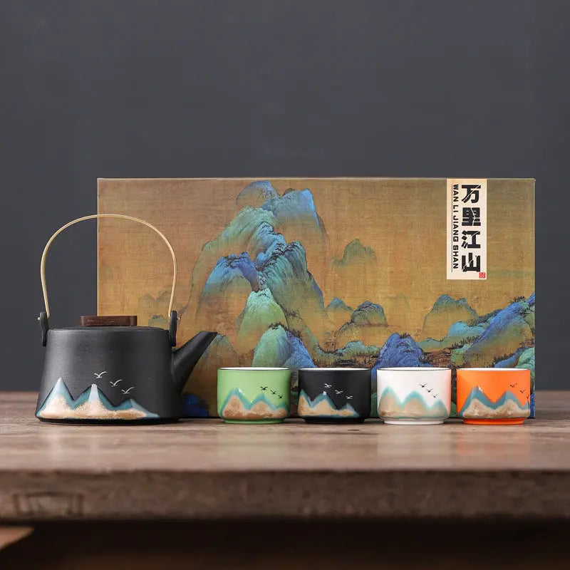 Service à thé japonais en céramique – Motifs Montagnes