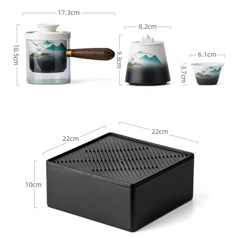Service à thé japonais en céramique – Motifs montagnes, portable