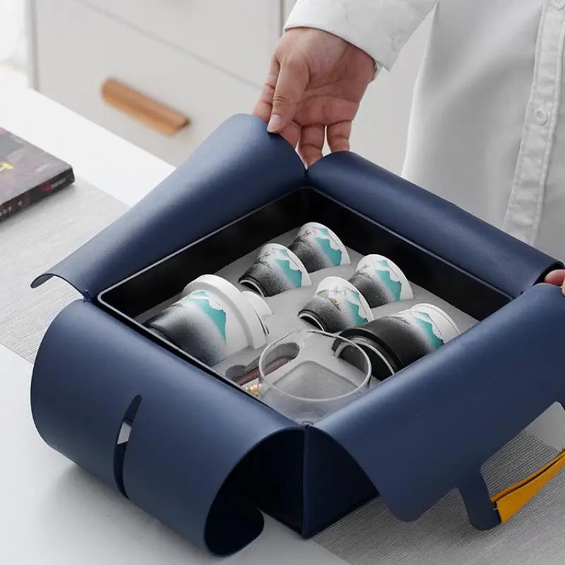 Service à thé japonais en céramique – Motifs montagnes, portable