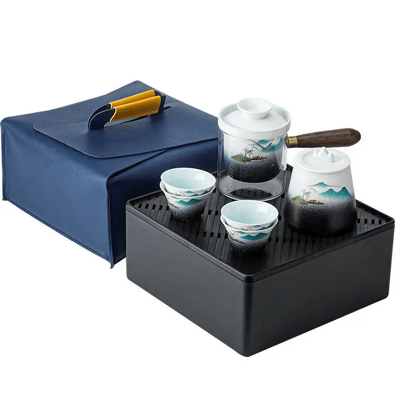 Service à thé japonais en céramique – Motifs montagnes, portable