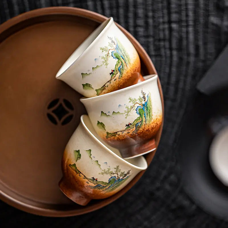 Tasse à thé en céramique – Paysage peint, 50 ml – Signature