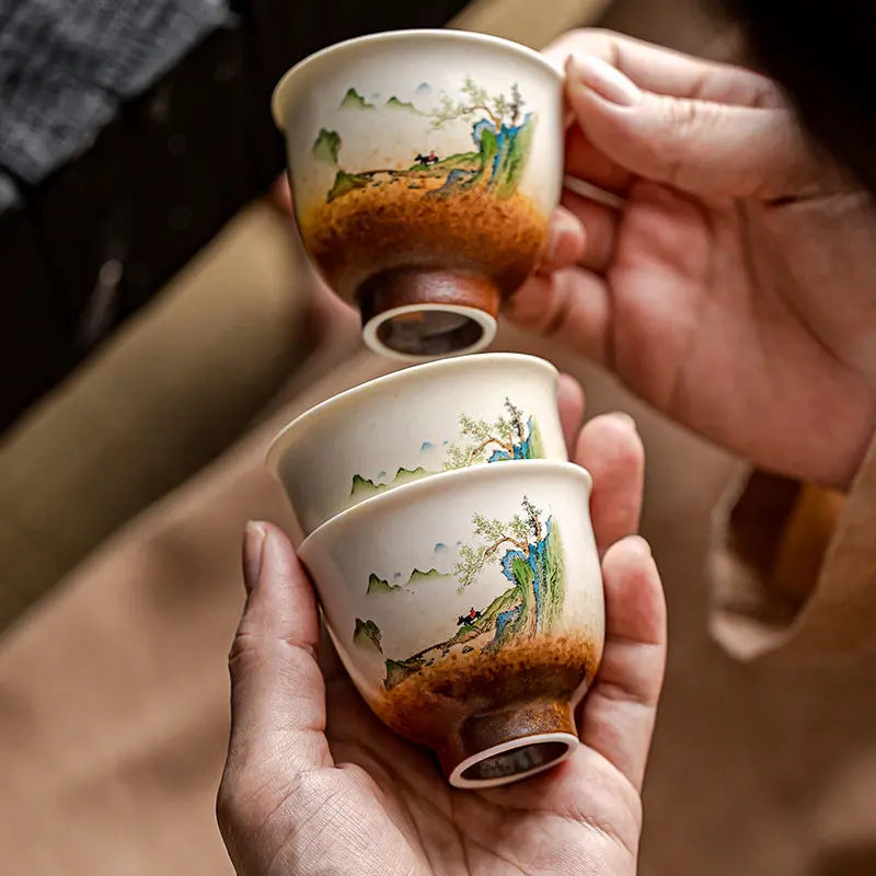 Tasse à thé en céramique – Paysage peint, 50 ml – Signature