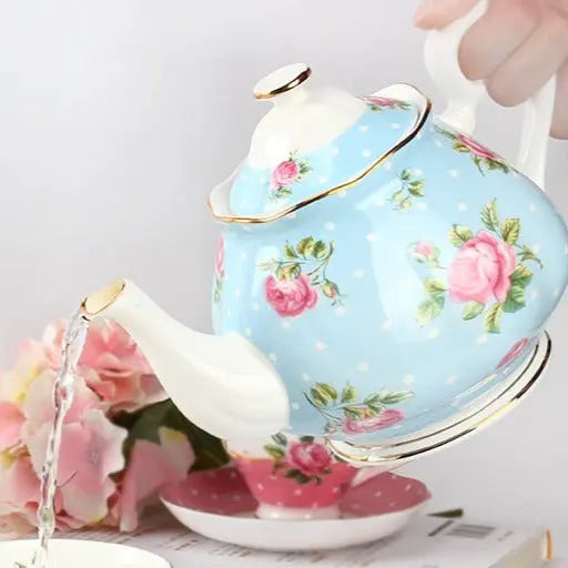 Théière Anglaise Bleue à Points en Porcelaine 1L - Signature Collection