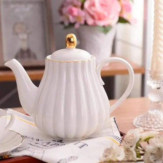 CrownTea Théière Anglaise en Porcelaine 1L – Forme Citrouille