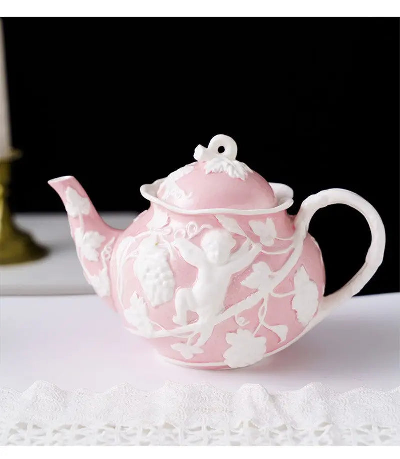 Théière Anglaise en Porcelaine Bleue et Rose – Édition Prestige 1L