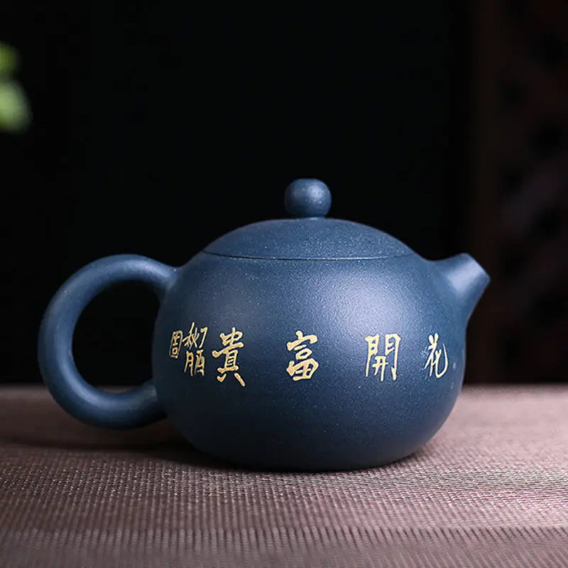 Théière Chinoise Yixing Bleue à Fleurs en Argile – Édition Prestige 230 ml