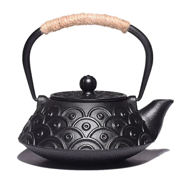 Théière Japonaise Plate en Fonte – Motifs Cercles – 900ml – Édition Signature