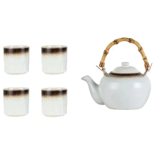 SakuraZen Théière Japonaise en Céramique Blanche et Bambou – 500 ml