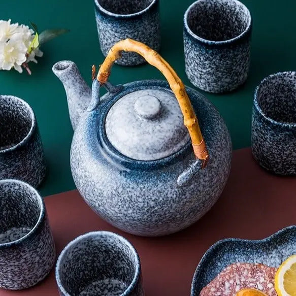 Théière Japonaise en Céramique Grise avec Bambou – 500 ml