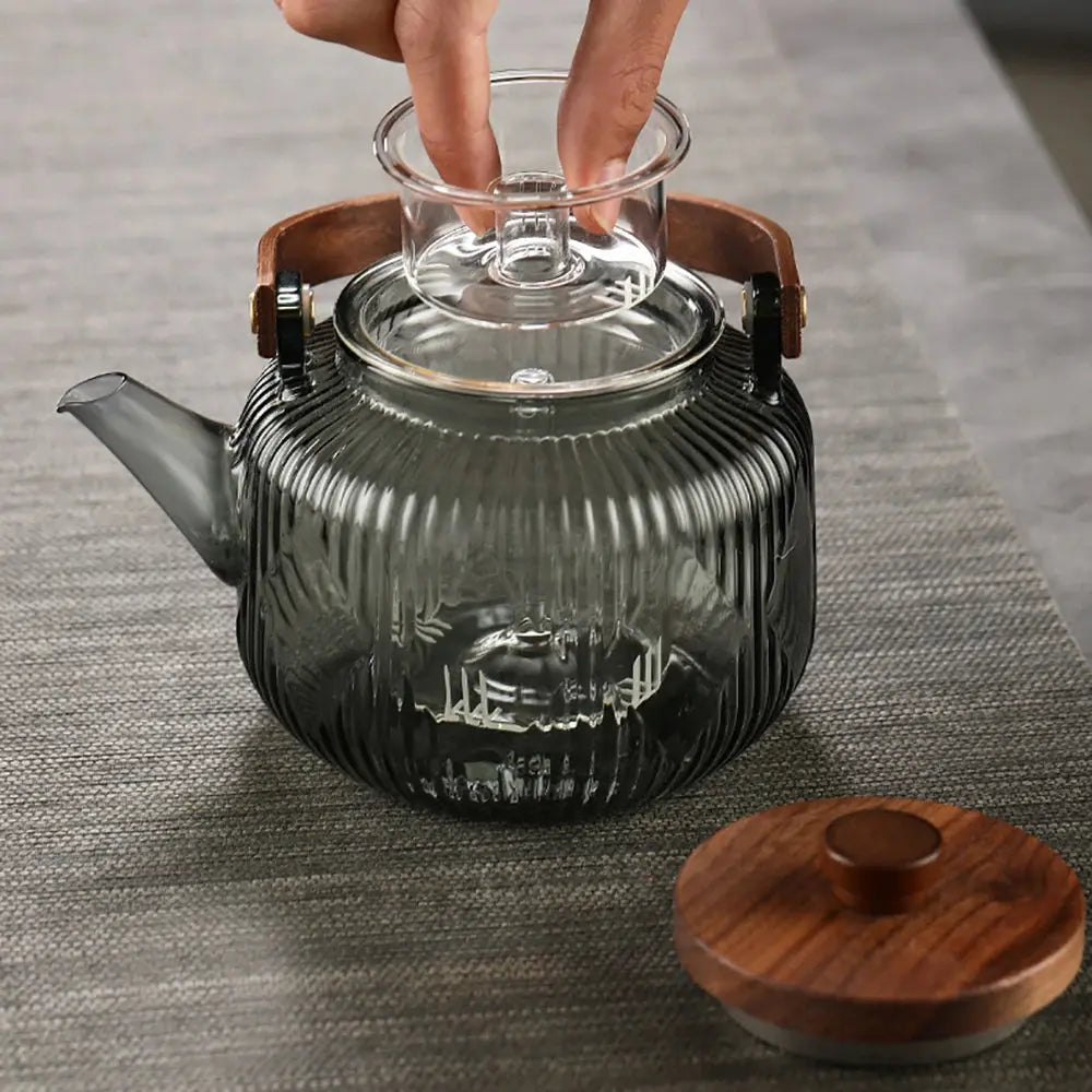 Théière en Verre Ambiance Bois – Édition Signature 800 ml