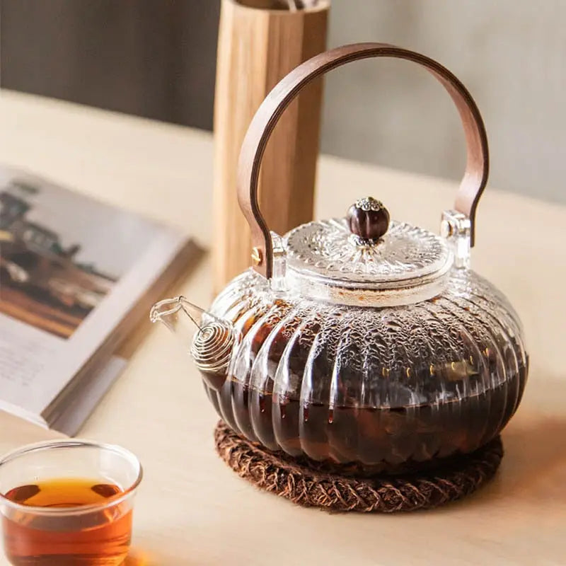 Théière en Verre à Anse en Bois – 900 ml, Collection Prestige