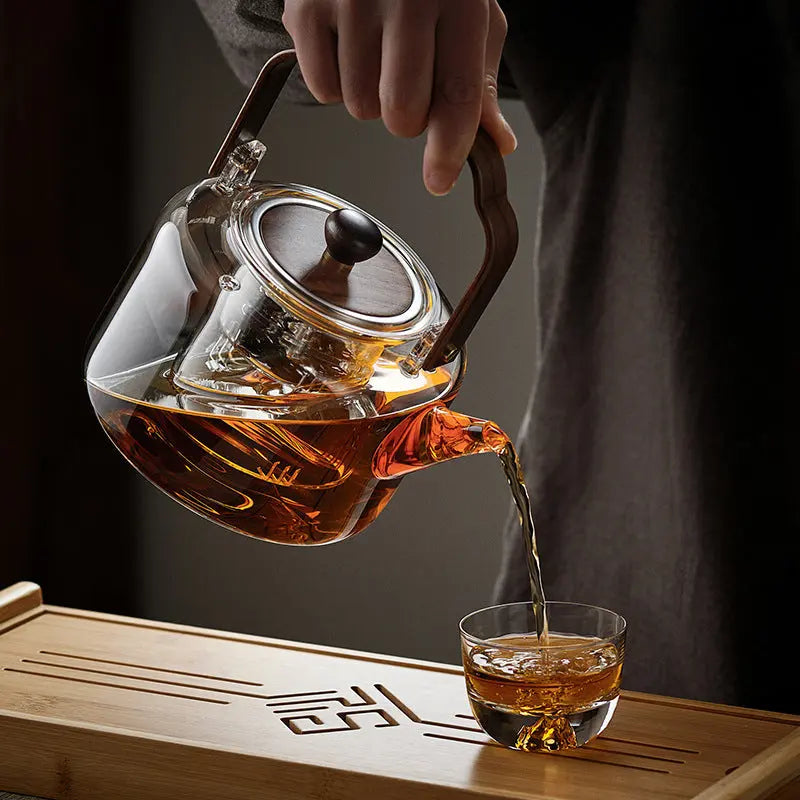Théière en Verre Chinoise Premium – Anse en Bois 1.3L