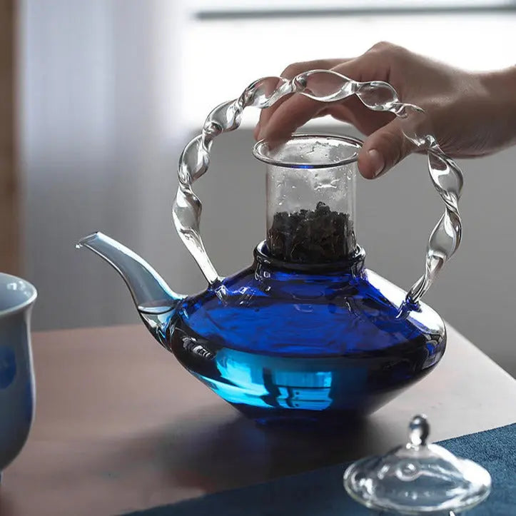 Théière en Verre Design Bleue – 800 ml