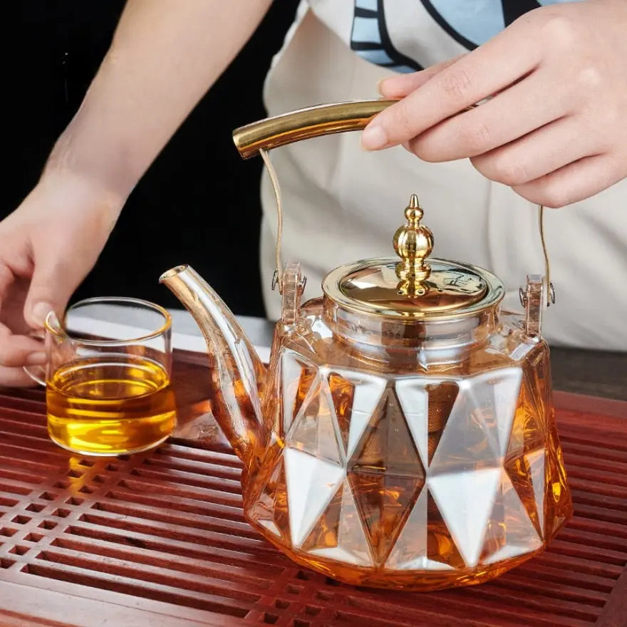 Théière en Verre Gold – Édition Luxe 1L