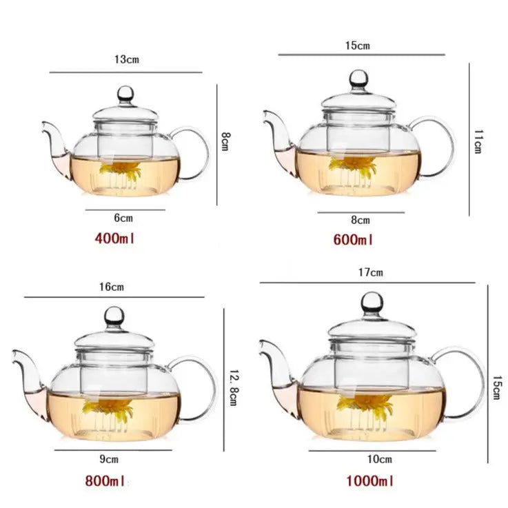 Théière en Verre Ronde avec Infuseur – Capacité 1 L, Infusion 400 ml