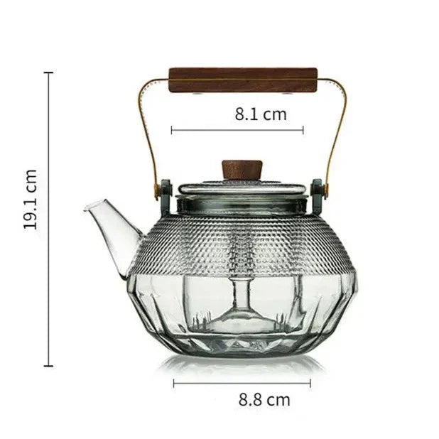 Théière en Verre à Points et Manche Bois – 1L, Édition Signature