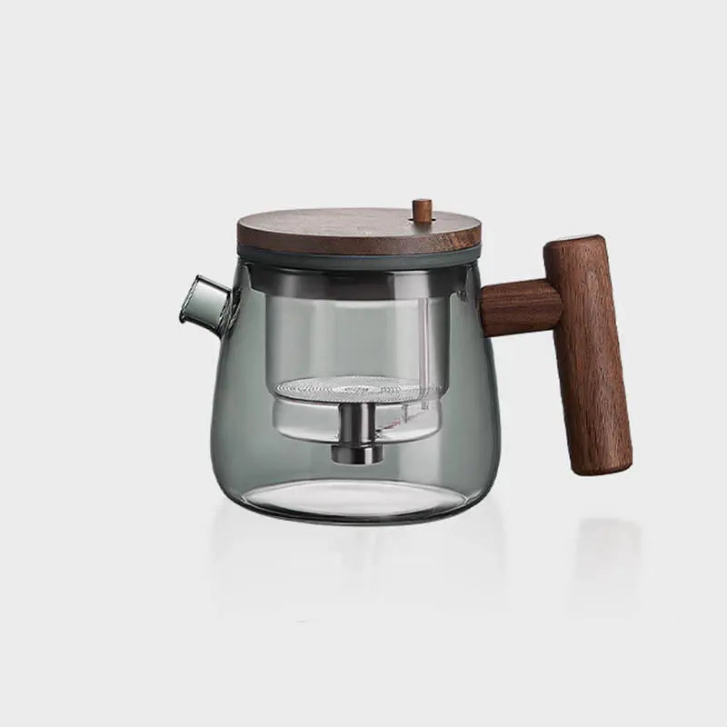 Théière en Verre et Bois avec Infuseur à Bouton – 400 ml