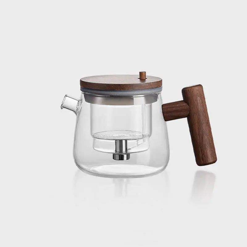 Théière en Verre et Bois avec Infuseur à Bouton – 400 ml